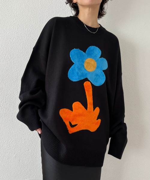 wee9s(ウィークス)の「over size FLOWER knit / オーバーサイズフラワーニット(ニット/セーター・レディース・ブラック・FREE)」の16枚目の写真