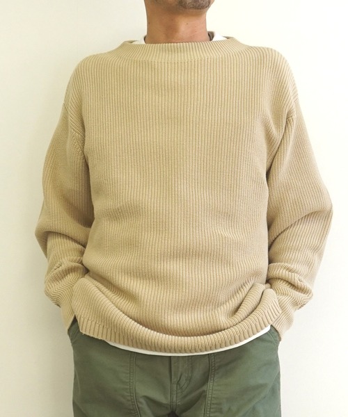 BROOKLYN OVERALL（ブルックリンオーバーオール）の「片畦編ニットプルオーバー（ニット/セーター・メンズ・カーキ/ブラウン/ベージュ・MEDIUM/LARGE）」の2枚目の写真