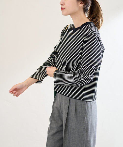 JOURNAL STANDARD（ジャーナルスタンダード）の「クロップドロングTシャツ（Tシャツ/カットソー・レディース・ブラック系その他/ホワイト/イエロー/ブラック・FREE）」の9枚目の写真