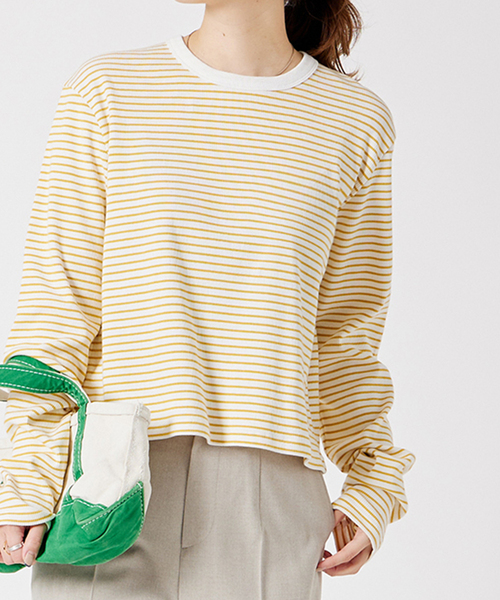 JOURNAL STANDARD（ジャーナルスタンダード）の「クロップドロングTシャツ（Tシャツ/カットソー・レディース・ブラック系その他/ホワイト/イエロー/ブラック・FREE）」の10枚目の写真