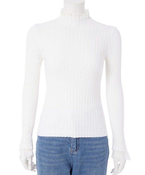 fifth（フィフス）の「レースドッキングリブトップス（ニット/セーター・レディース・ブラック/ホワイト・M）」の9枚目の写真