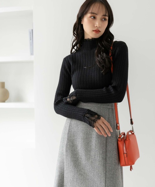 fifth（フィフス）の「レースドッキングリブトップス（ニット/セーター・レディース・ブラック/ホワイト・M）」の5枚目の写真