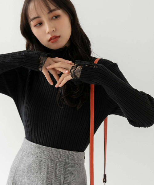 fifth（フィフス）の「レースドッキングリブトップス（ニット/セーター・レディース・ブラック/ホワイト・M）」の4枚目の写真