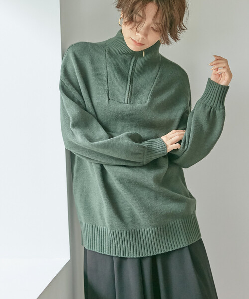 Days（デイズ）の「【Oeillet】ハーフジップゆるニットプルオーバー（ウイエ）（ニット/セーター・レディース・モカ/ブルー/グリーン/オフホワイト・M/LL/L）」の4枚目の写真