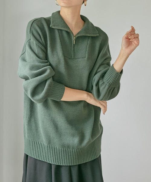 Days（デイズ）の「【Oeillet】ハーフジップゆるニットプルオーバー（ウイエ）（ニット/セーター・レディース・モカ/ブルー/グリーン/オフホワイト・M/LL/L）」の5枚目の写真