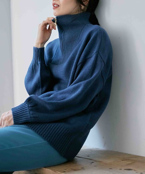 Days（デイズ）の「【Oeillet】ハーフジップゆるニットプルオーバー（ウイエ）（ニット/セーター・レディース・モカ/ブルー/グリーン/オフホワイト・M/LL/L）」の12枚目の写真
