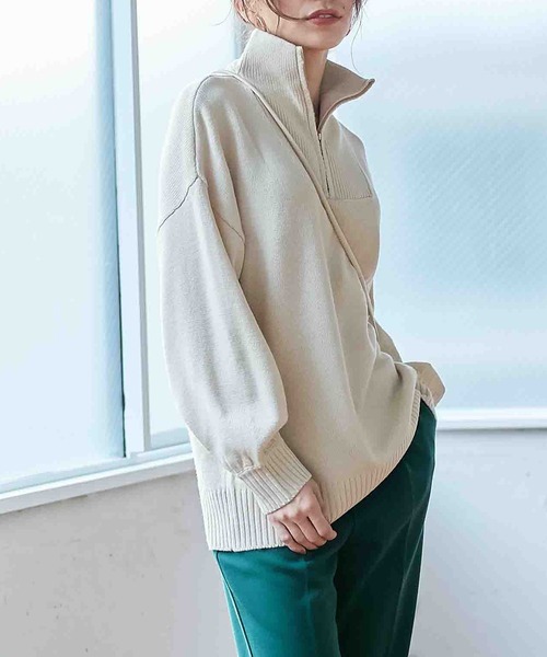 Days（デイズ）の「【Oeillet】ハーフジップゆるニットプルオーバー（ウイエ）（ニット/セーター・レディース・モカ/ブルー/グリーン/オフホワイト・M/LL/L）」の6枚目の写真