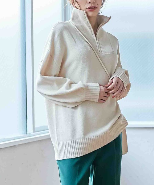 Days（デイズ）の「【Oeillet】ハーフジップゆるニットプルオーバー（ウイエ）（ニット/セーター・レディース・モカ/ブルー/グリーン/オフホワイト・M/LL/L）」の7枚目の写真