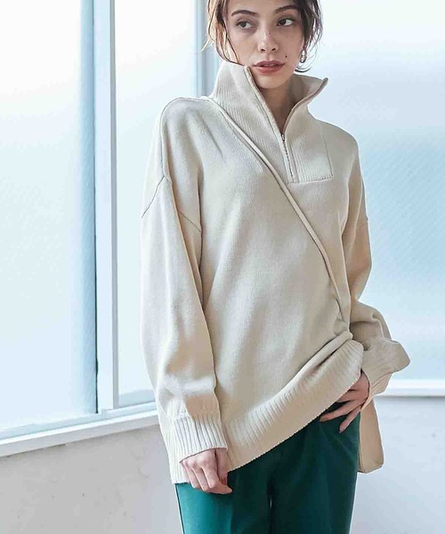 Days（デイズ）の「【Oeillet】ハーフジップゆるニットプルオーバー（ウイエ）（ニット/セーター・レディース・モカ/ブルー/グリーン/オフホワイト・M/LL/L）」の8枚目の写真