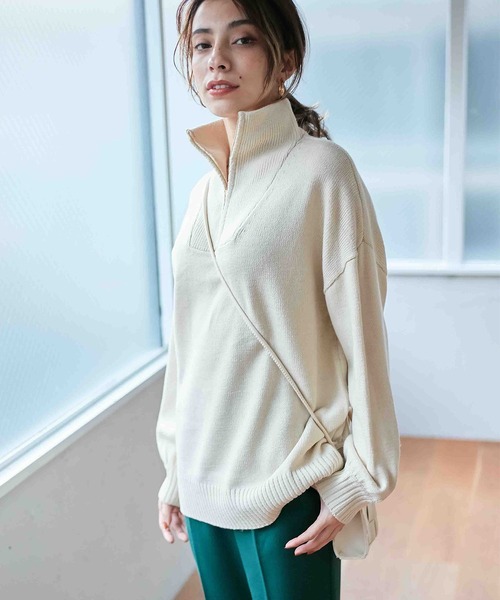 Days（デイズ）の「【Oeillet】ハーフジップゆるニットプルオーバー（ウイエ）（ニット/セーター・レディース・モカ/ブルー/グリーン/オフホワイト・M/LL/L）」の10枚目の写真