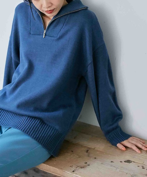 Days（デイズ）の「【Oeillet】ハーフジップゆるニットプルオーバー（ウイエ）（ニット/セーター・レディース・モカ/ブルー/グリーン/オフホワイト・M/LL/L）」の13枚目の写真