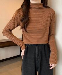 ※【 7color 】ハイネック起毛カラーボーダーカットソー