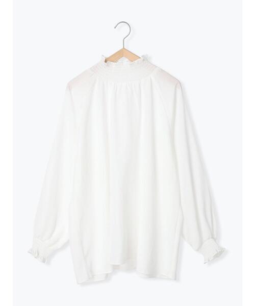 Samansa Mos2 blue（サマンサモスモスブルー）の「シャーリングブラウス（シャツ/ブラウス・レディース・ブラック/オフホワイト/ベージュ・ﾌﾘ-）」の2枚目の写真