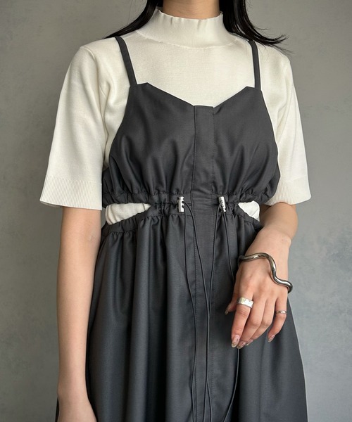 &g'aime(アンジェム)の「【&g’aime】ミラノリブ五分袖ニット(ニット/セーター・レディース・チャコールグレー/ブラック/グレイッシュベージュ/ホワイト/グリーン系その他・FREE)」の2枚目の写真