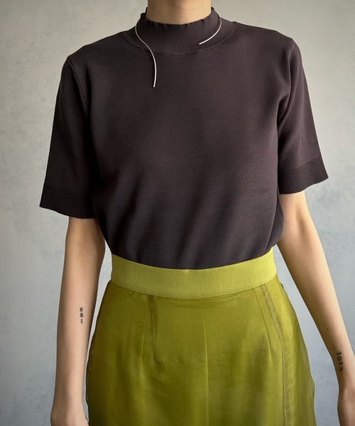 &g'aime(アンジェム)の「【&g’aime】ミラノリブ五分袖ニット(ニット/セーター・レディース・チャコールグレー/ブラック/グレイッシュベージュ/ホワイト/グリーン系その他・FREE)」の4枚目の写真