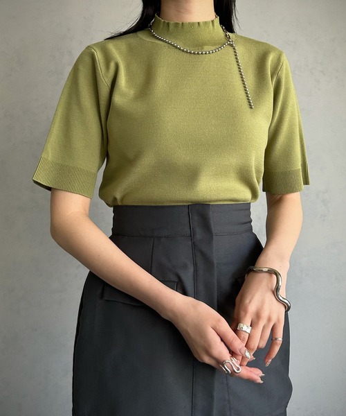 &g'aime(アンジェム)の「【&g’aime】ミラノリブ五分袖ニット(ニット/セーター・レディース・チャコールグレー/ブラック/グレイッシュベージュ/ホワイト/グリーン系その他・FREE)」の8枚目の写真