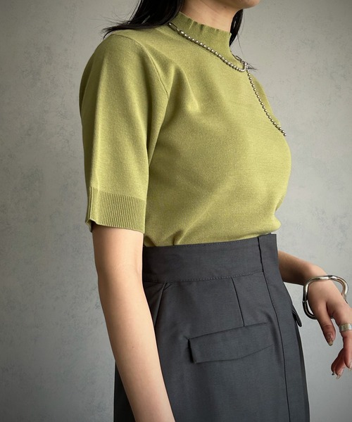 &g'aime(アンジェム)の「【&g’aime】ミラノリブ五分袖ニット(ニット/セーター・レディース・チャコールグレー/ブラック/グレイッシュベージュ/ホワイト/グリーン系その他・FREE)」の9枚目の写真