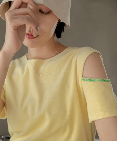 VACANCY(ヴァカンシー)の「配色カットオフパイルトップス(Tシャツ/カットソー・レディース・グリーン/ライトグレー/イエロー・FREE)」の10枚目の写真