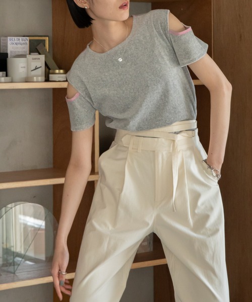VACANCY(ヴァカンシー)の「配色カットオフパイルトップス(Tシャツ/カットソー・レディース・グリーン/ライトグレー/イエロー・FREE)」の6枚目の写真