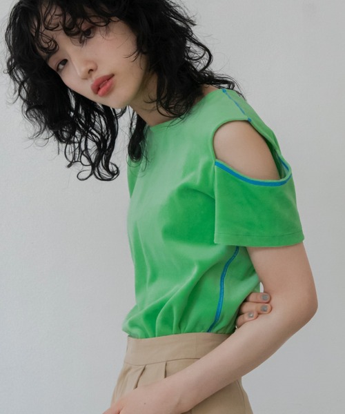 VACANCY(ヴァカンシー)の「配色カットオフパイルトップス(Tシャツ/カットソー・レディース・グリーン/ライトグレー/イエロー・FREE)」の21枚目の写真