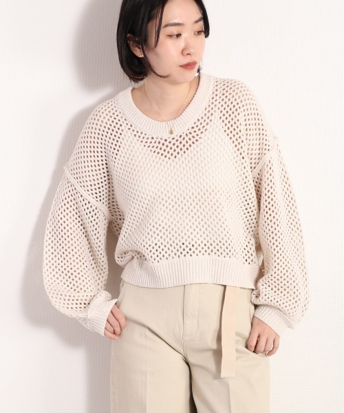 cepo(セポ)の「スプリングカラーメッシュニット(ニット/セーター・レディース・イエロー/オフホワイト/ピンク・M)」の2枚目の写真