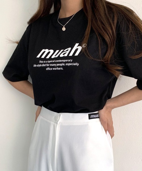 muahmuah（ムーアムーア）の「A'GEM/9 × .kom『muah muah/ムーアムーア』 GRAPHIC STANDARD T-SHIRT/スタンダード 半袖 カットソー（Tシャツ/カットソー・レディース・ホワイト/ブラック/ブルー・FREE）」の8枚目の写真