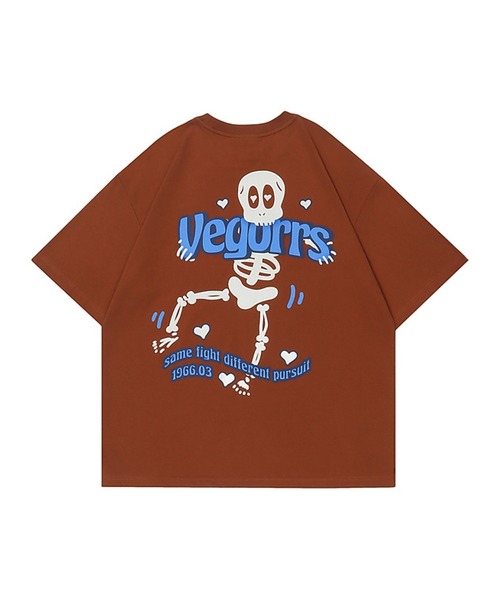 HOOK(フック)の「【HOOK】個性派スケルトンバックプリント半袖ビッグTシャツ(Tシャツ/カットソー・メンズ・ブラウン/ブラック/レッド・M/L/XL)」の1枚目の写真