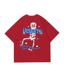 【HOOK】個性派スケルトンバックプリント半袖ビッグTシャツ