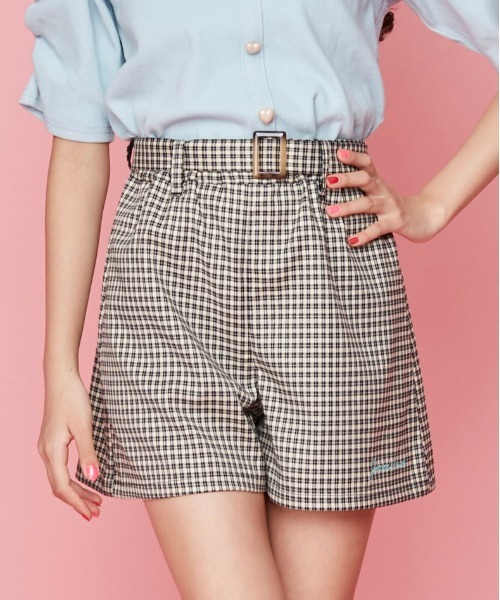 JENNI love（ジェニィラブ）の「チェックベルト付きショーパン（その他パンツ・キッズ・パープル/ミント/ブラック・160cm/150cm/130cm/140cm）」の2枚目の写真