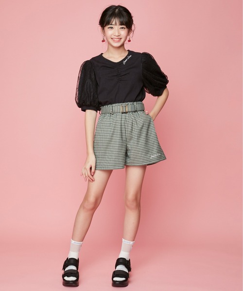 JENNI love（ジェニィラブ）の「チェックベルト付きショーパン（その他パンツ・キッズ・パープル/ミント/ブラック・160cm/150cm/130cm/140cm）」の9枚目の写真