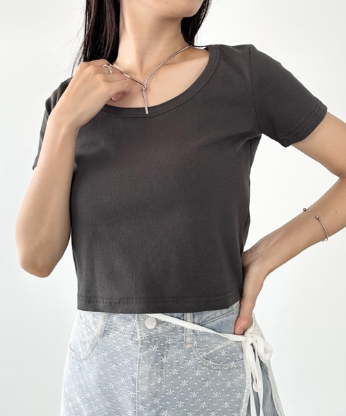 tシャツ コンパクトUネックT レディース セール】UネックコンパクトコットンTシャツ（Tシャツ/カットソー