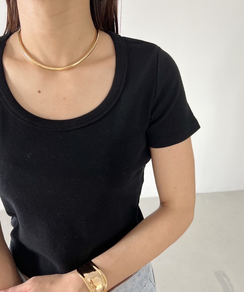 MYMOOD.(マイムード)の「ワイドネック コンパクト リブTシャツ(Tシャツ/カットソー・レディース・ホワイト/ブラック/サックスブルー/ピンク/アイボリー/チャコールグレー・FREE)」の15枚目の写真