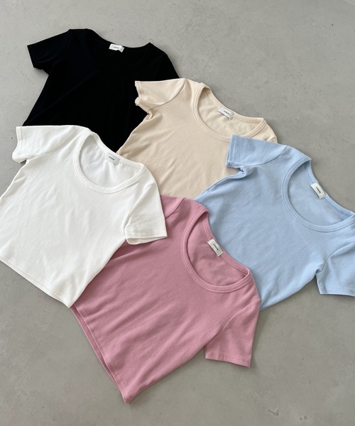 tシャツ コンパクトUネックT レディース セール】UネックコンパクトコットンTシャツ（Tシャツ/カットソー