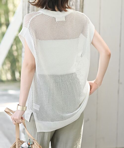 rps（アールピーエス）の「透かしメッシュ柄ニットベスト（ベスト・レディース・ブラック/オフホワイト/ベージュ系その他/モカ・フリー）」の11枚目の写真