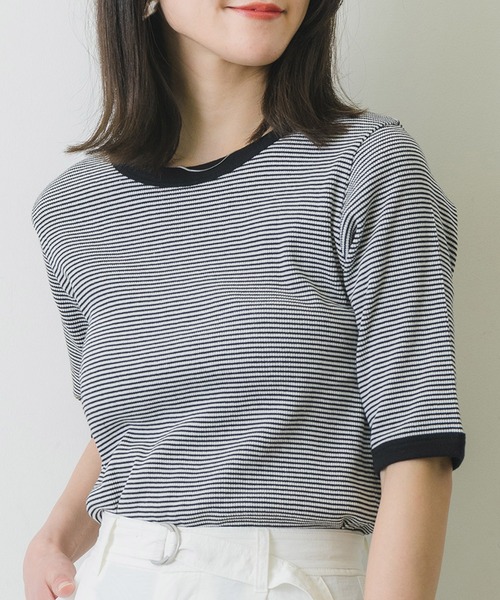 RETRO GIRL（レトロガール）の「アソートテレコボーダーCT（Tシャツ/カットソー・レディース・ブラック系その他3/グリーン系その他3/ブルー系その他3/オレンジ系その他3・FREE）」の2枚目の写真