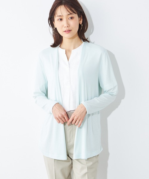 A/C DESIGN BY ALPHA CUBIC（エーシーデザインバイアルファキュービック）の「【接触冷感・UVカット】フライスカーディガン（カーディガン/ボレロ・レディース・ブラック/ライトグリーン/オフホワイト/ライトグレー・L/LL/M/3L）」の4枚目の写真