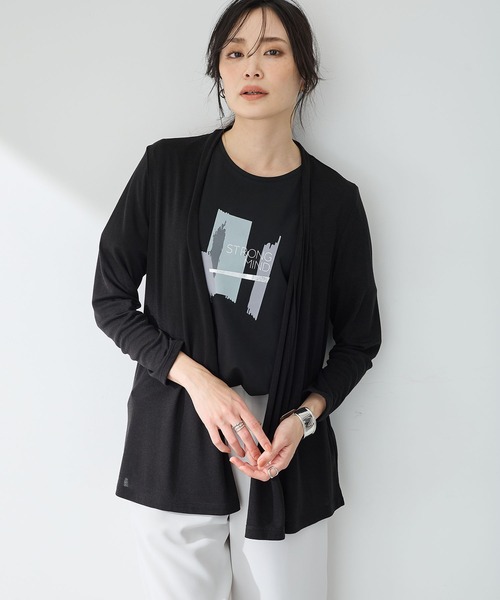 A/C DESIGN BY ALPHA CUBIC（エーシーデザインバイアルファキュービック）の「【接触冷感・UVカット】フライスカーディガン（カーディガン/ボレロ・レディース・ブラック/ライトグリーン/オフホワイト/ライトグレー・L/LL/M/3L）」の3枚目の写真