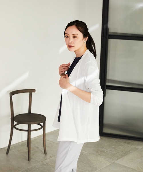 A/C DESIGN BY ALPHA CUBIC（エーシーデザインバイアルファキュービック）の「【接触冷感・UVカット】フライスカーディガン（カーディガン/ボレロ・レディース・ブラック/ライトグリーン/オフホワイト/ライトグレー・L/LL/M/3L）」の12枚目の写真