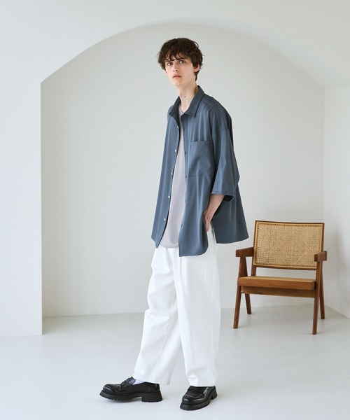 セール】ポリストレッチビッグポケットサイドスリットシャツ（シャツ