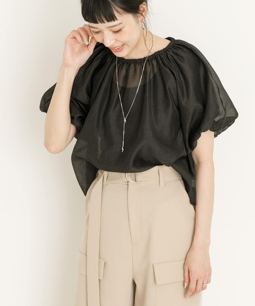 UR Lab.（アーバンリサーチラボ）の「ギャザーシアーブラウス（シャツ/ブラウス・レディース・グレー/ブラック/アイボリー・FREE）」の10枚目の写真