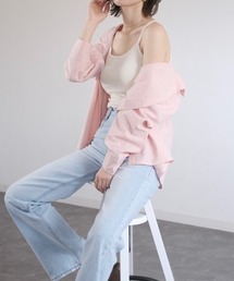 オーバーレギュラーカラーシャツ / over regular collar shirt オーバーサイズ ビッグサイズ ミドル丈 長袖 レイヤード ピンク ライトイエロー コットン