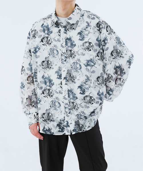 Ellno Loset(エルノロゼット)の「フラワージャガードシアーシャツ(シャツ/ブラウス・メンズ・ダークブルー/オフホワイト・LARGE/SMALL/MEDIUM)」の7枚目の写真