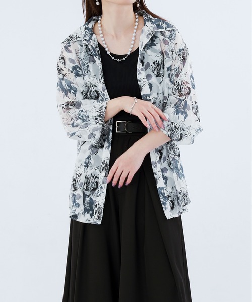 Ellno Loset(エルノロゼット)の「フラワージャガードシアーシャツ(シャツ/ブラウス・メンズ・ダークブルー/オフホワイト・LARGE/SMALL/MEDIUM)」の12枚目の写真