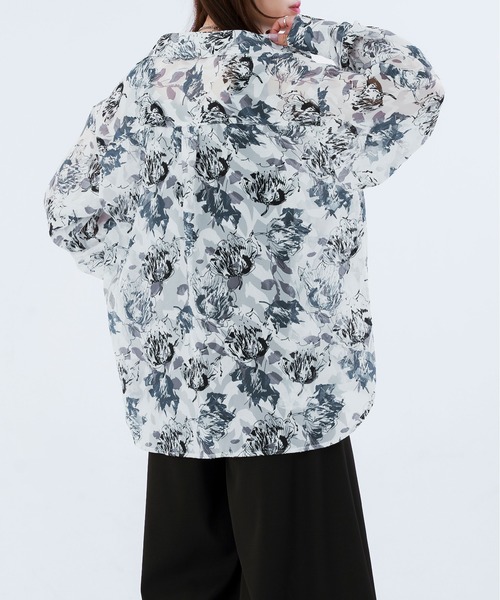 Ellno Loset(エルノロゼット)の「フラワージャガードシアーシャツ(シャツ/ブラウス・メンズ・ダークブルー/オフホワイト・LARGE/SMALL/MEDIUM)」の14枚目の写真