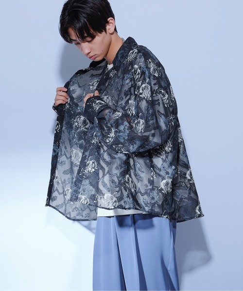 Ellno Loset(エルノロゼット)の「フラワージャガードシアーシャツ(シャツ/ブラウス・メンズ・ダークブルー/オフホワイト・LARGE/SMALL/MEDIUM)」の6枚目の写真