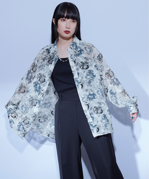 Ellno Loset(エルノロゼット)の「フラワージャガードシアーシャツ(シャツ/ブラウス・メンズ・ダークブルー/オフホワイト・LARGE/SMALL/MEDIUM)」の3枚目の写真