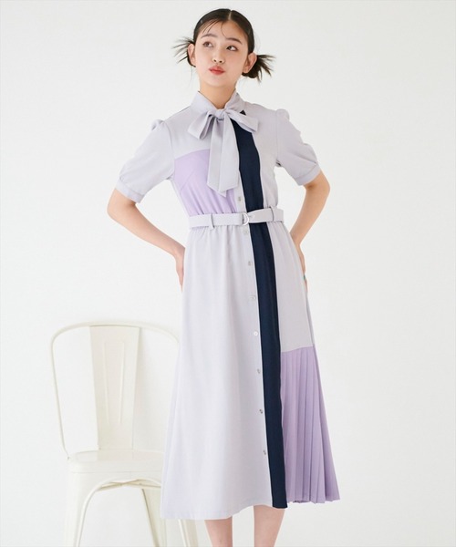【さとうさま専用】REDYAZEL ボウタイドットプリーツワンピース バイカラー さとうさま専用】REDYAZEL ボウタイドットプリーツワンピース