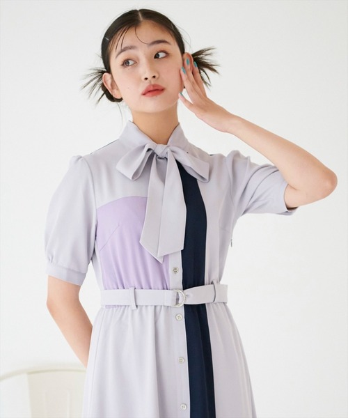 【さとうさま専用】REDYAZEL ボウタイドットプリーツワンピース バイカラー ボウタイドットプリーツワンピース | レディアゼル(REDYAZEL