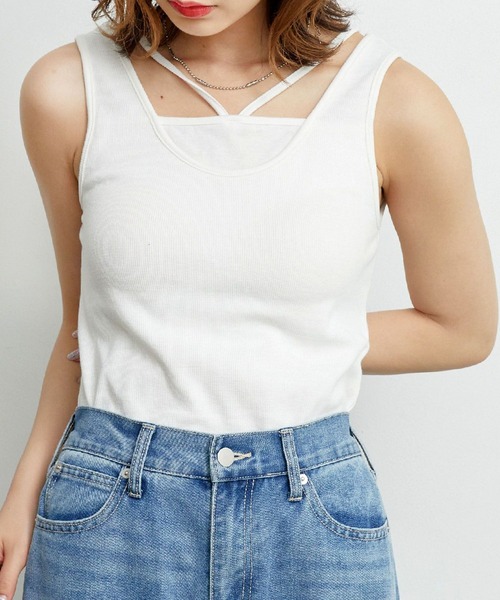 RETRO GIRL(レトロガール)の「デザインカップ付タンク(タンクトップ・レディース・ブラック/ブラウン/ホワイト/オレンジ・FREE)」の1枚目の写真