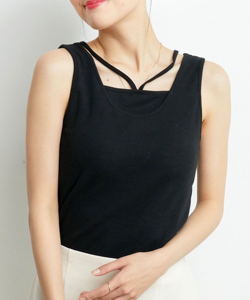 RETRO GIRL(レトロガール)の「デザインカップ付タンク(タンクトップ・レディース・ブラック/ブラウン/ホワイト/オレンジ・FREE)」の2枚目の写真